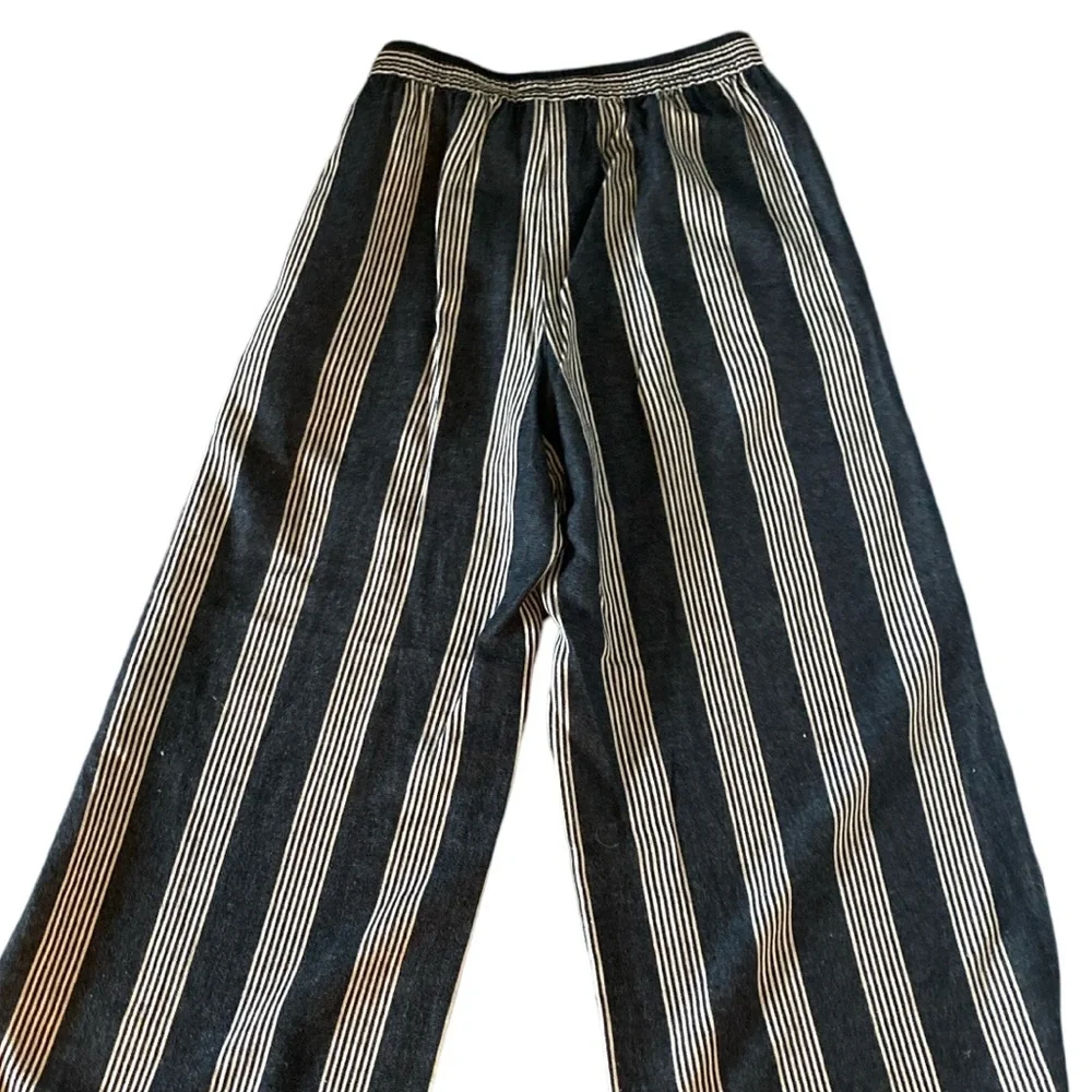 Tribal Jeans Wide Leg Pant - M charcoal gray , cream , cotton linen rayon - Picture 5 of 5